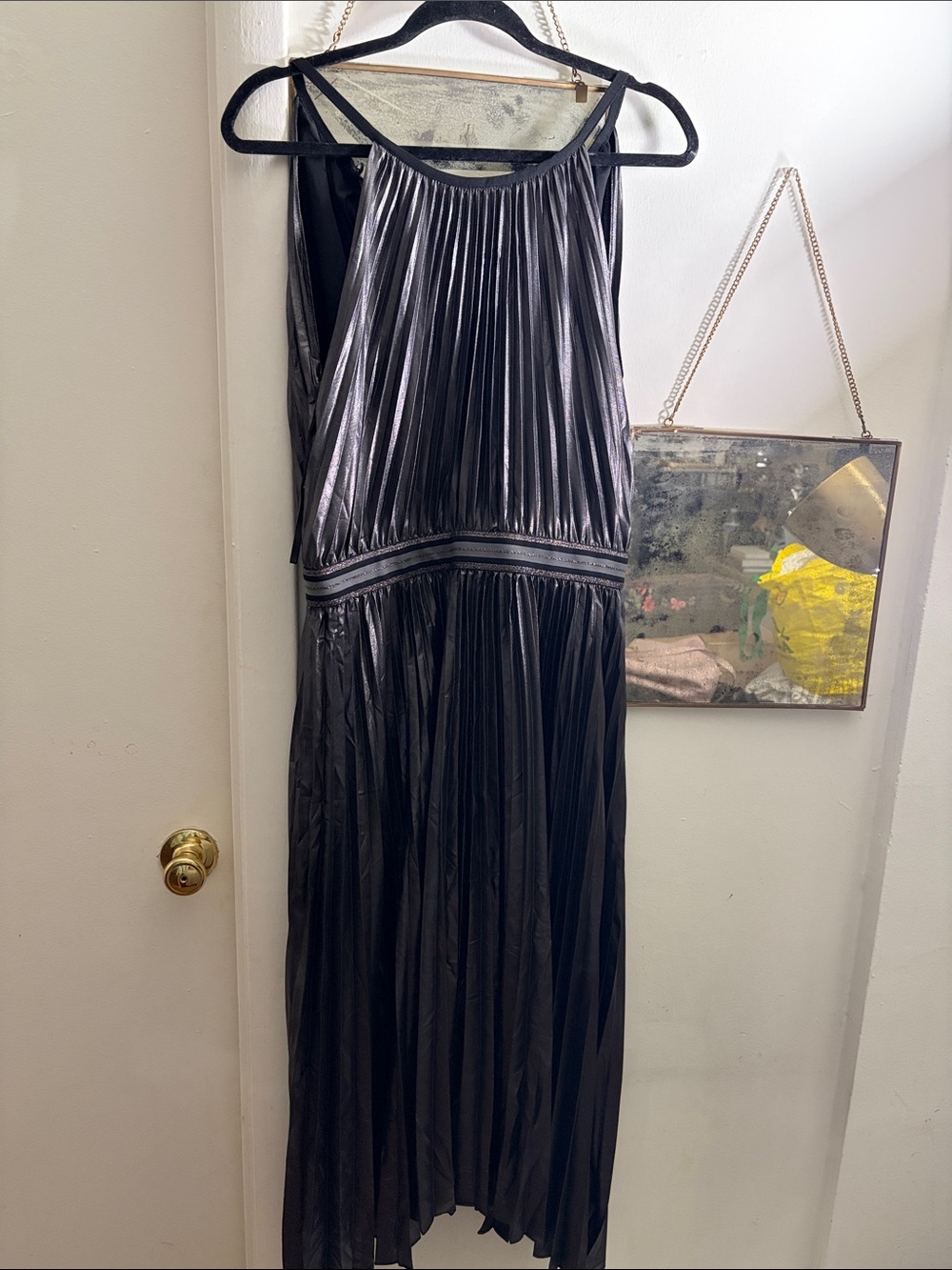 Bailey 44 Metallic Black Pleated Maxi Dress